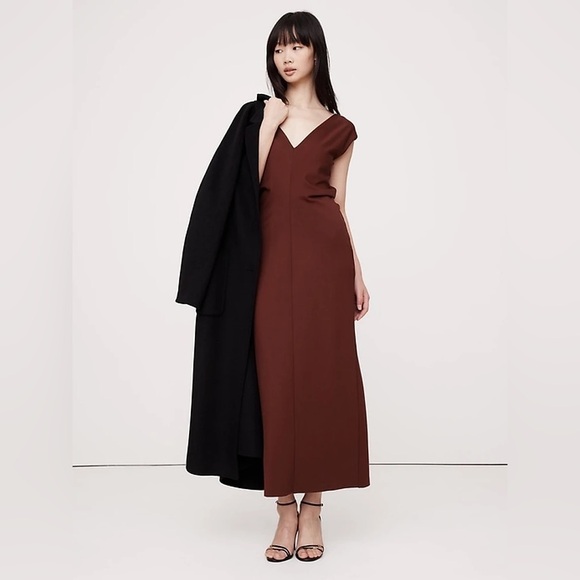NWT! Banana Republic Deep Brick Red Lightweight Ponte Bias-Cut Maxi Dress  - mordernwear.com